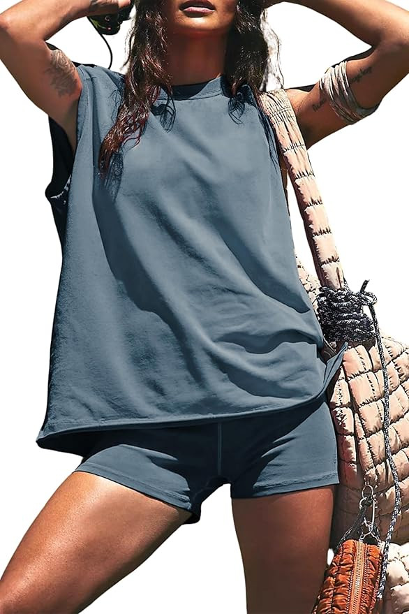 Lviefent 2 Piece Outfits for Women Oversized Tank Top Biker Shorts Sets Hot Shot Set Tracksuit Wo... | Amazon (US)