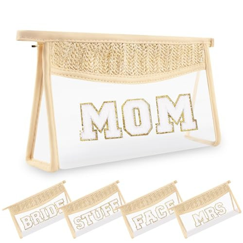 Amazon.com: Small Boho Straw Clear Spf Makeup Bags for Women&Girls, Zipper Cosmetic Bag Chenille ... | Amazon (US)