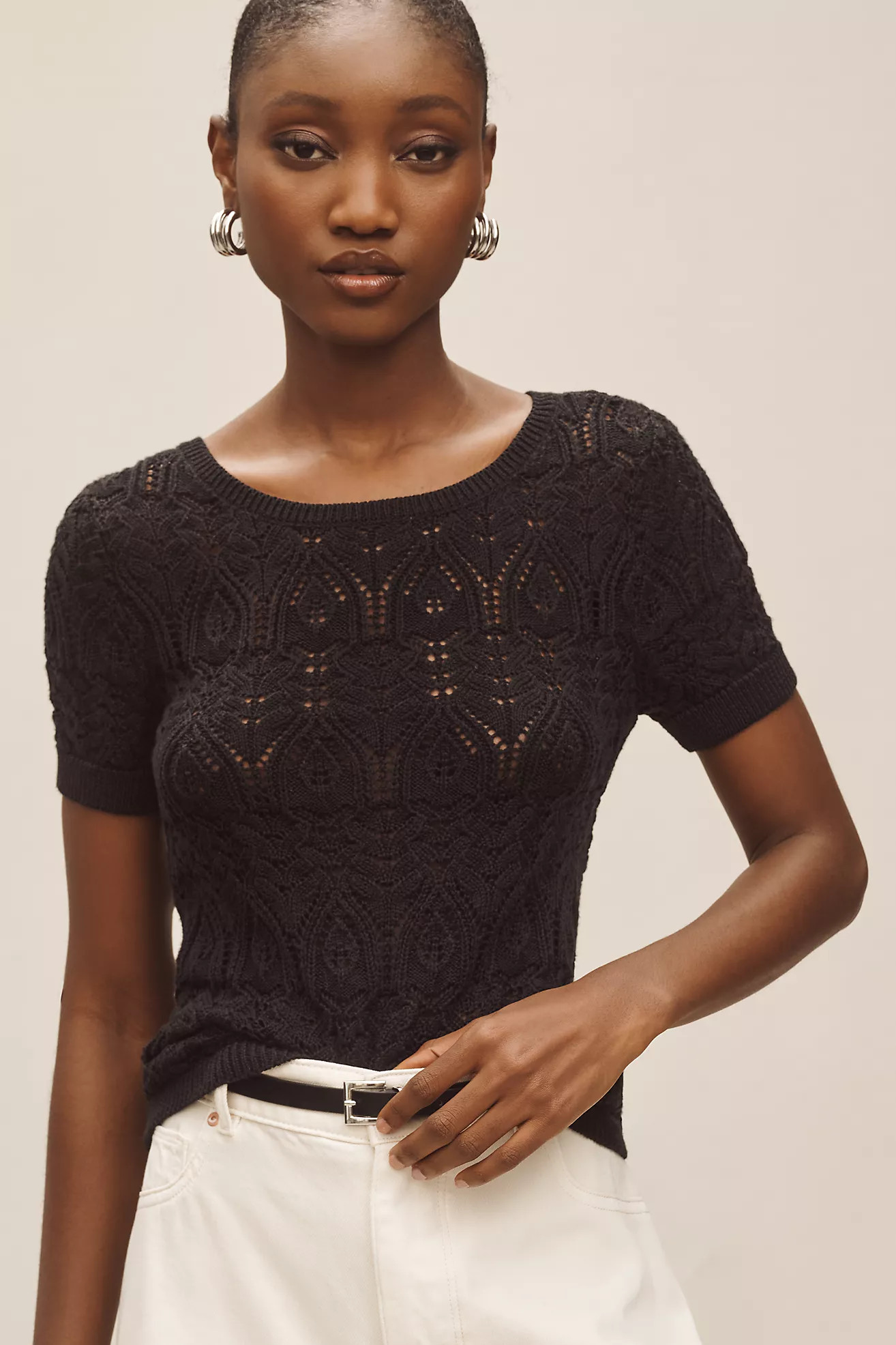 By Anthropologie Crochet Stitched Sweater Tee | Anthropologie (US)