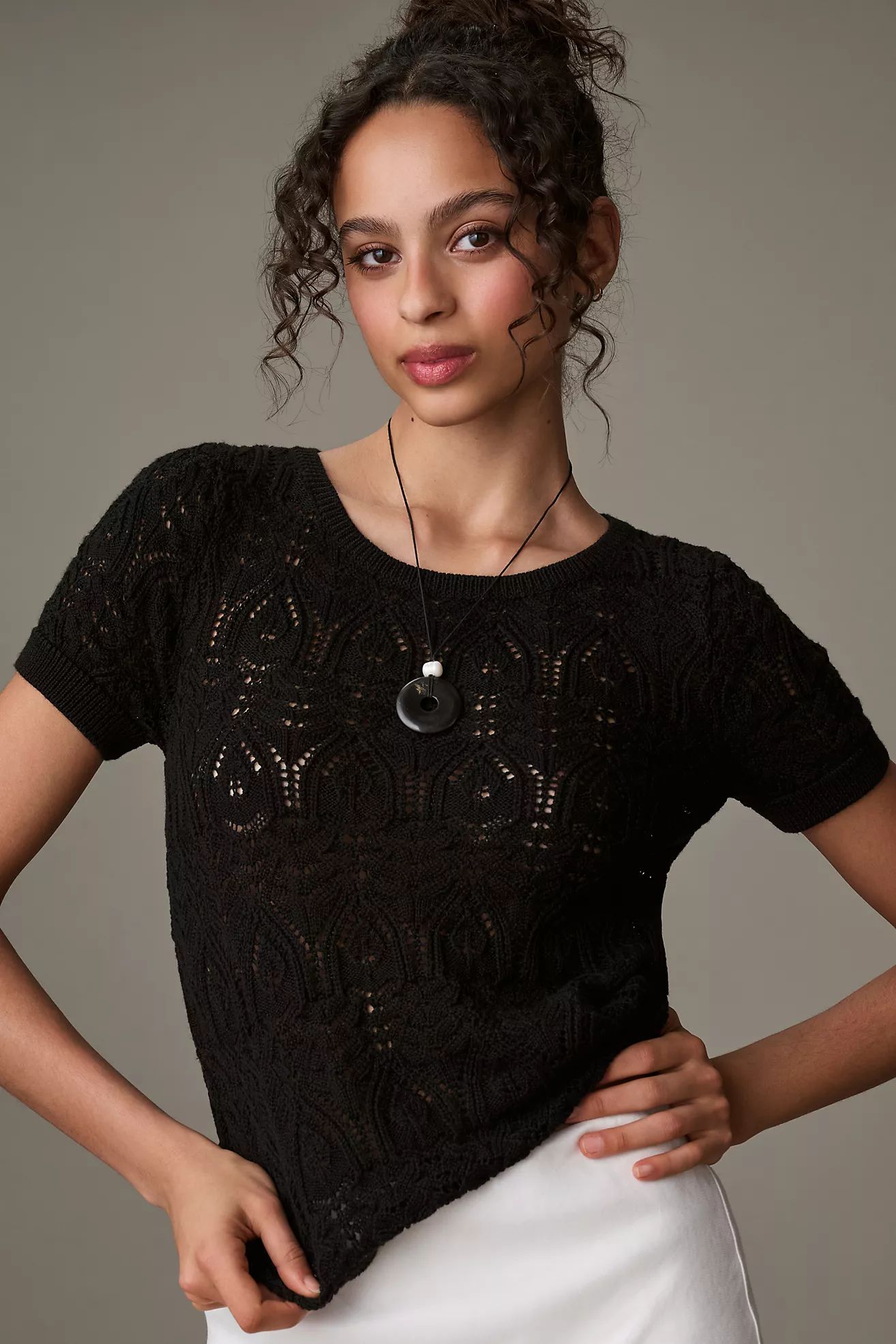 By Anthropologie Crochet Stitched Sweater Tee | Anthropologie (US)