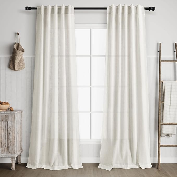 38 inches Wide Cream Natural Linen Curtains 90 Inch Length 2 Panels for Living Room Rod Pocket Ba... | Amazon (US)