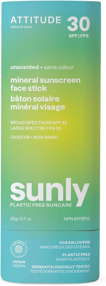 ATTITUDE Mineral Face Sunscreen Stick with Zinc Oxide, SPF 30, EWG Verified, Plastic-Free, Broad ... | Amazon (US)