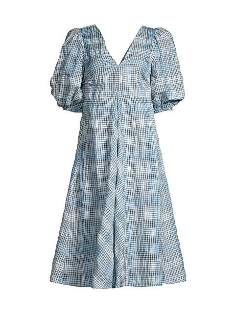 Check Seersucker Puff-Sleeve Dress | Saks Fifth Avenue