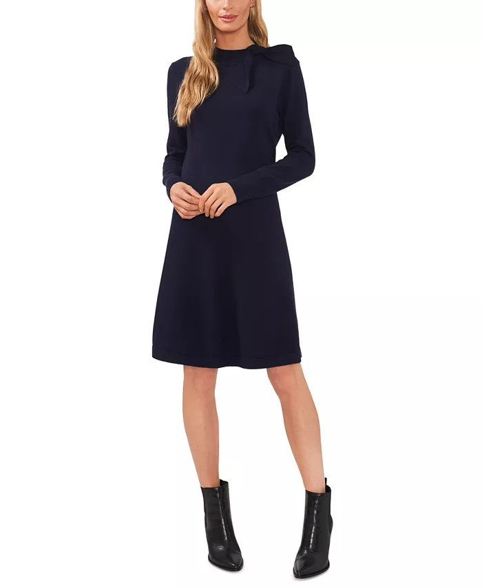 CeCe Women's Mock Neck Long Sleeve Sweater Bow Tie Neck Dress - Macy's | Macy's