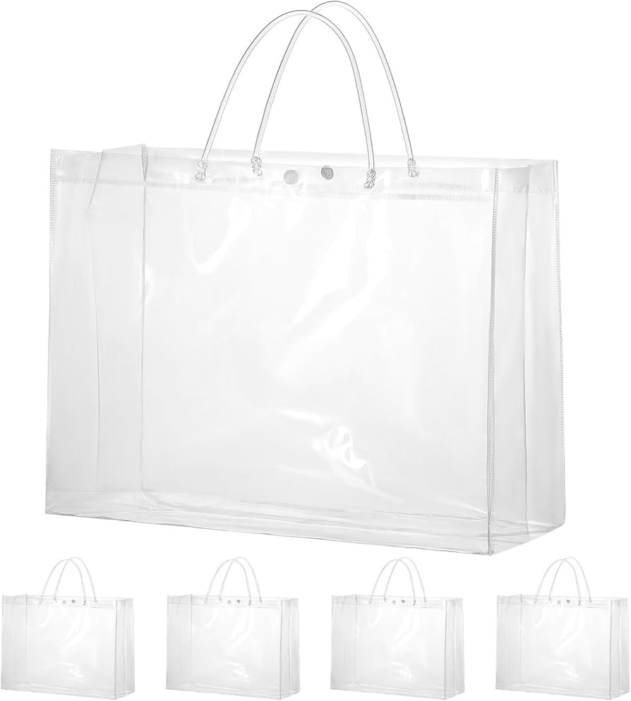 woric 15 Pack Large Clear Gift Bags with Handle, 16"X6"x12" Large Plastic Bag Gift Bags Shopping ... | Amazon (US)