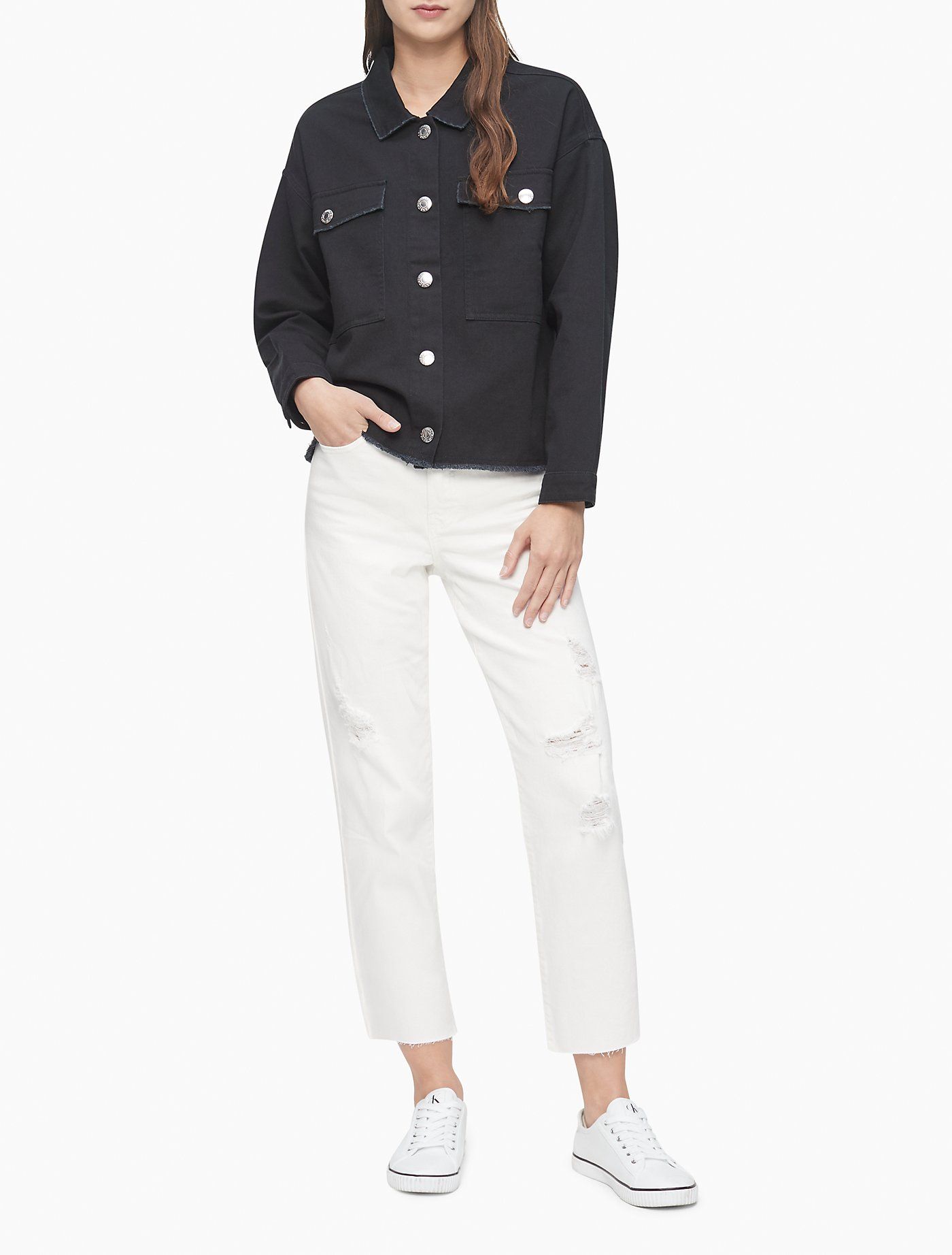 Straight Fit High Rise Destructed Cropped Jeans | Calvin Klein | Calvin Klein (US)