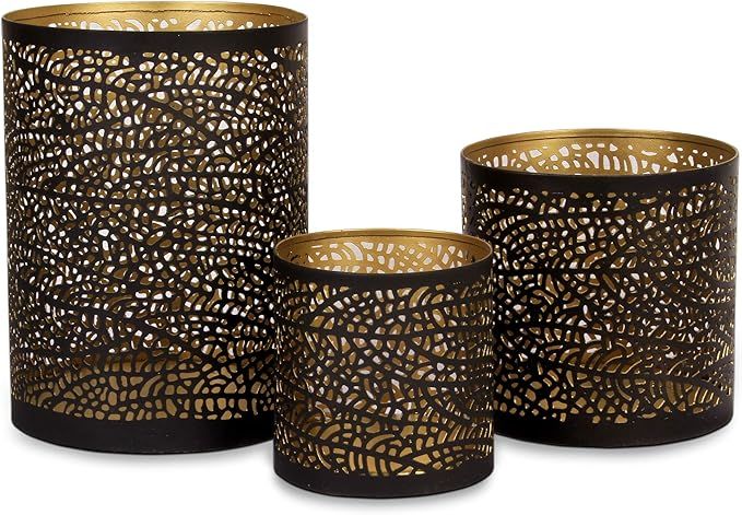Lazy Gifts Set of 3 Black and Gold Metal Decorative Hurricane Votive Candle Holders Elegant Lante... | Amazon (US)
