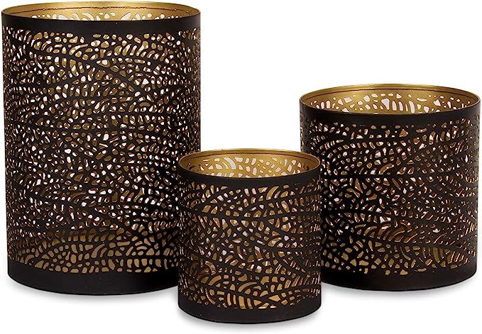 Lazy Gifts Set of 3 Black and Gold Metal Decorative Hurricane Votive Candle Holders . Elegant Lan... | Amazon (US)