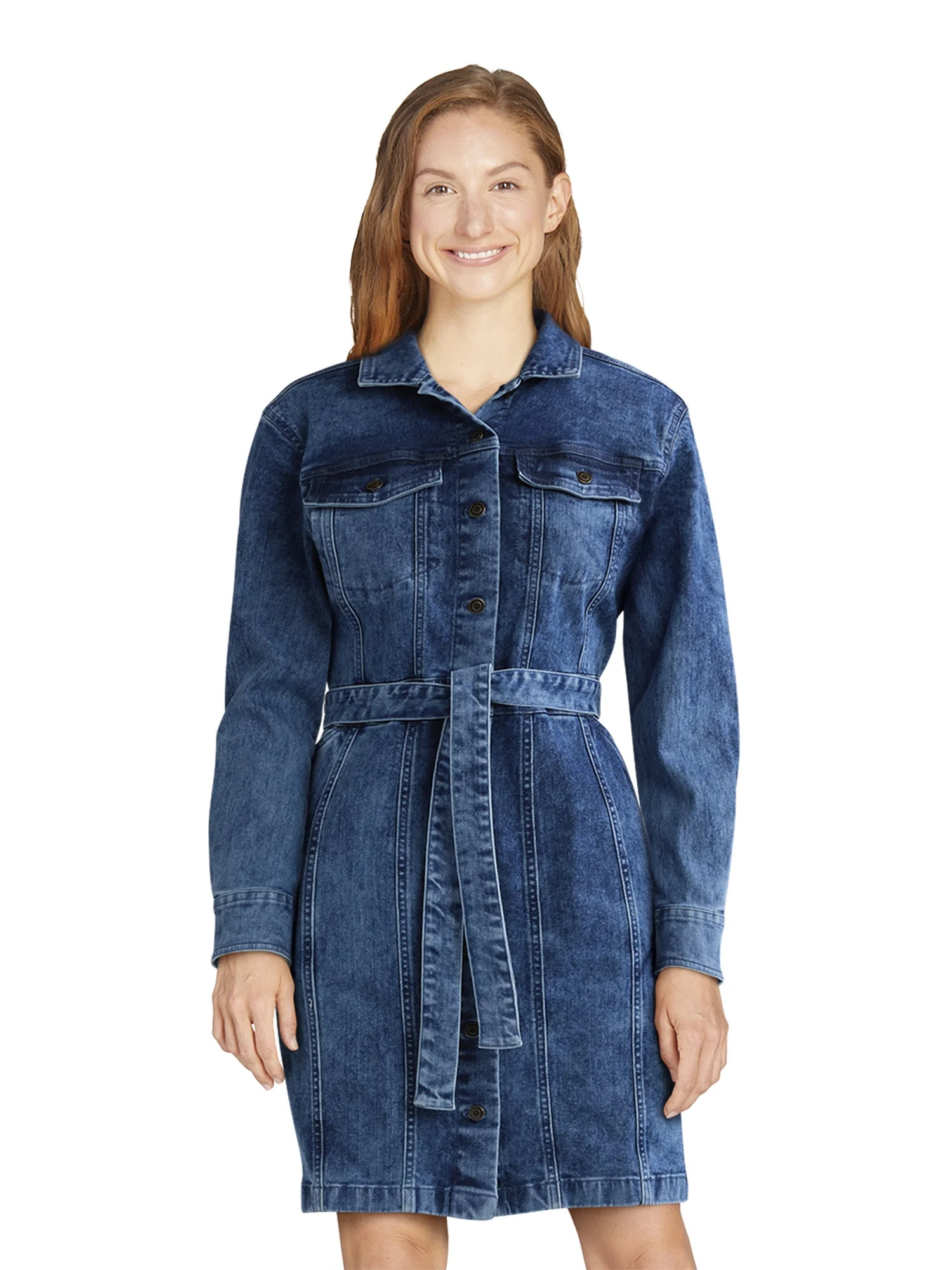 Time and Tru Women's Denim Utility Dress with Belt, Sizes XS-XXXL | Walmart (US)