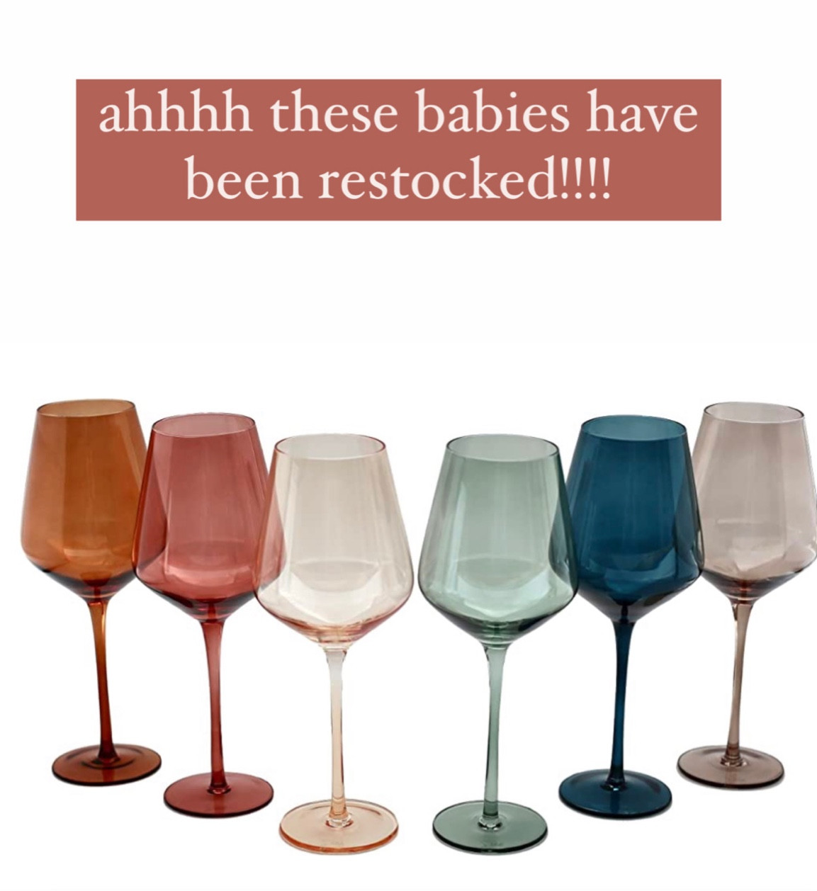 Restock alert!!! The most beautiful colored wine glasses - set of 6! 

#LTKGiftGuide #LTKhome