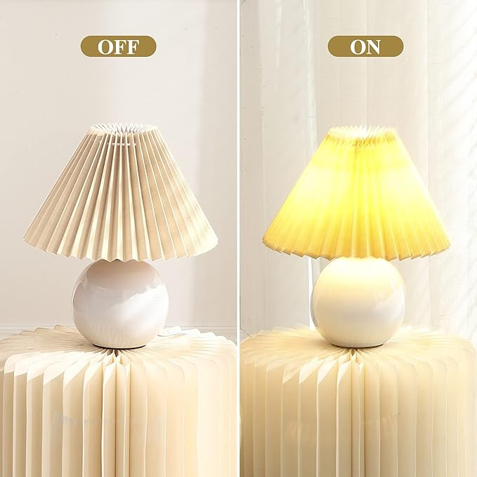 Zenply Korean Pleated Ceramic Table Lamp, Small, Beige, Vintage | Amazon (US)