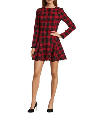 Zuzu Novelty Tweed Drop Waist Long Sleeve Plaid Dress | Dillard's