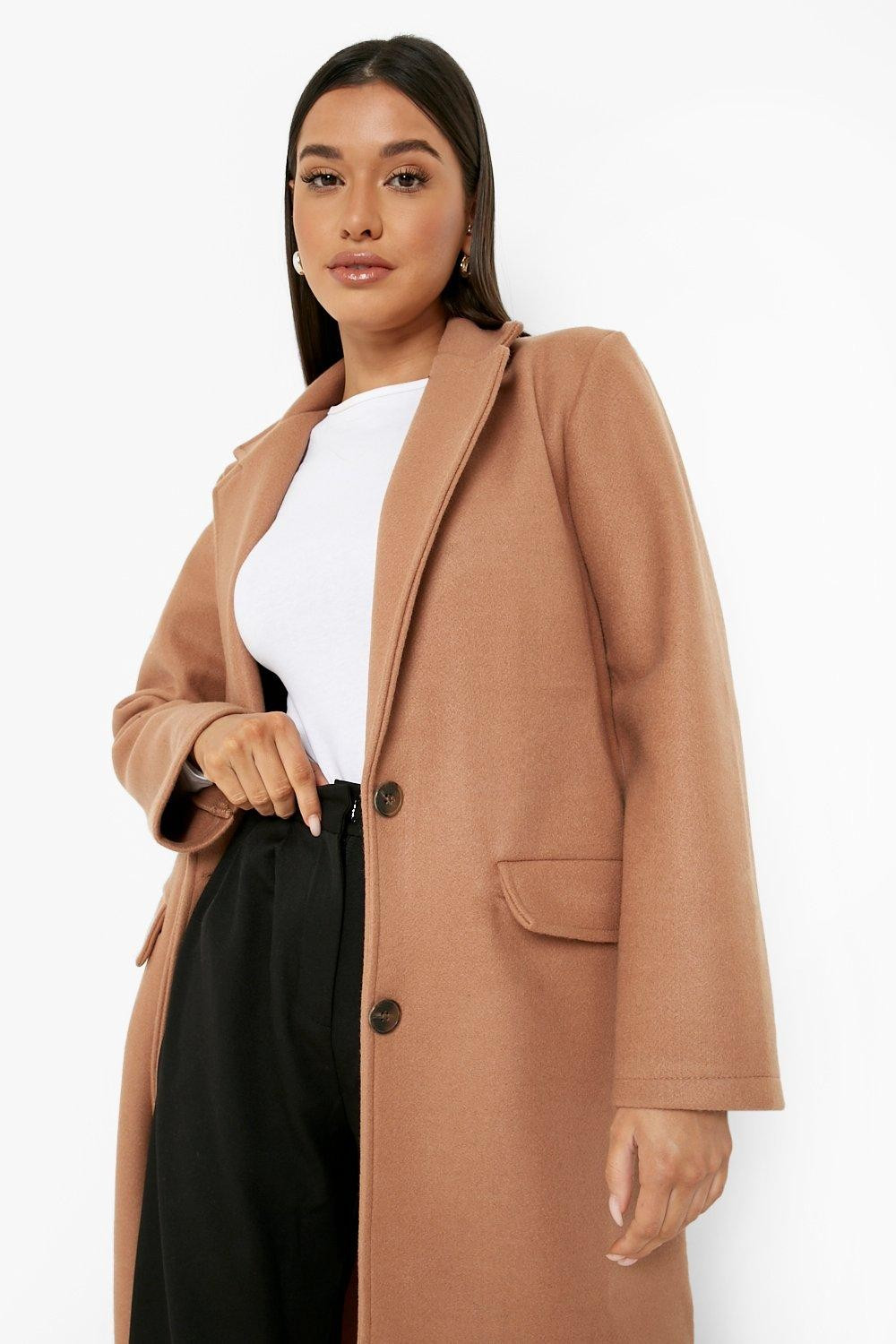 Side Split Hem Wool Look Coat | Boohoo.com (UK & IE)