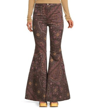 Just Float On Flare Leg High Rise Raw Hem Paisley Print Jeans | Dillard's