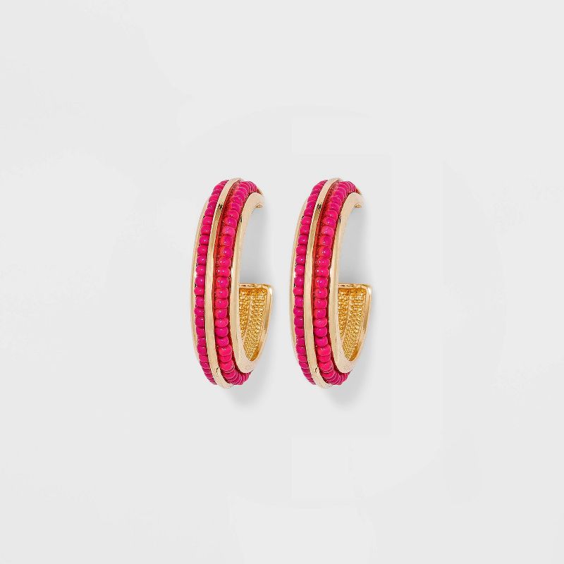 SUGARFIX by BaubleBar Two-Tone Beaded Hoop Earrings - Coral Pink | Target