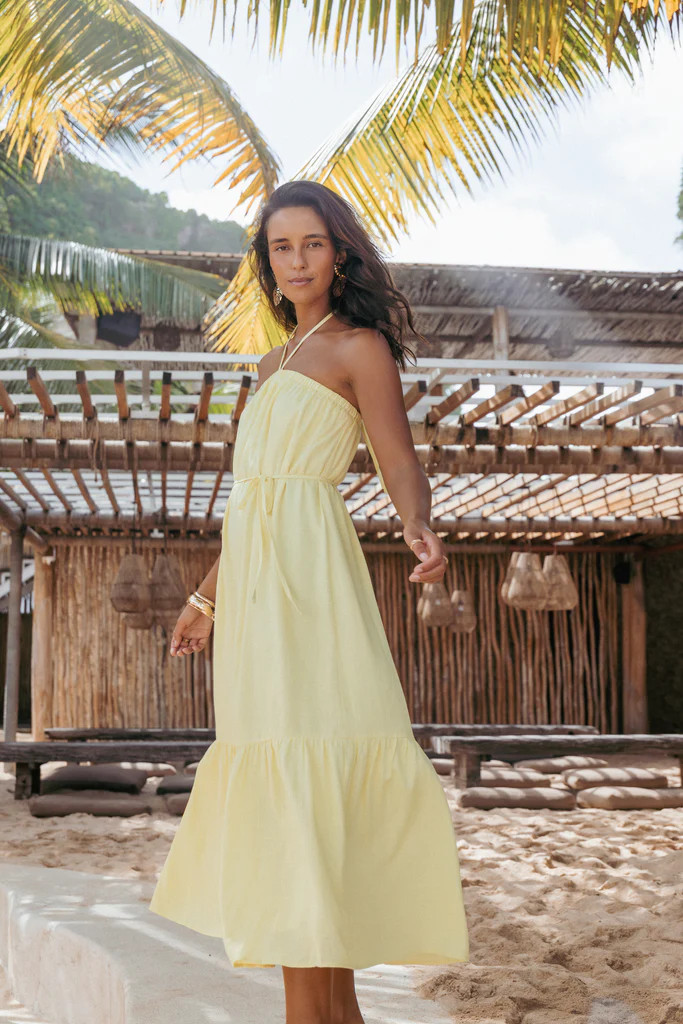 View Halterneck Maxi Dress - Lemon | Petal & Pup (US)