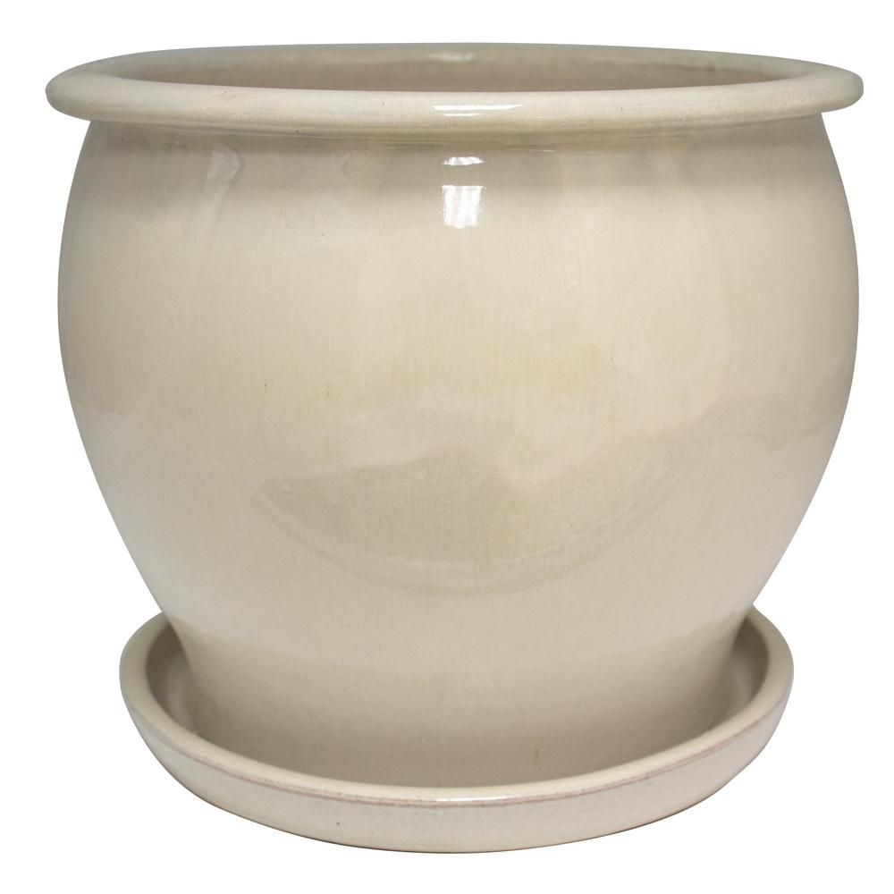 11 in. Dia Beige Ceramic Solid Studio Planter | The Home Depot
