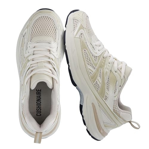 CUSHIONAIRE Sonic Casual Womens Walking Sneakers, Comfortable Lace-Up Chunky Tennis Shoes for Women with Memory Foam, NATURAL 10 | Amazon (US)