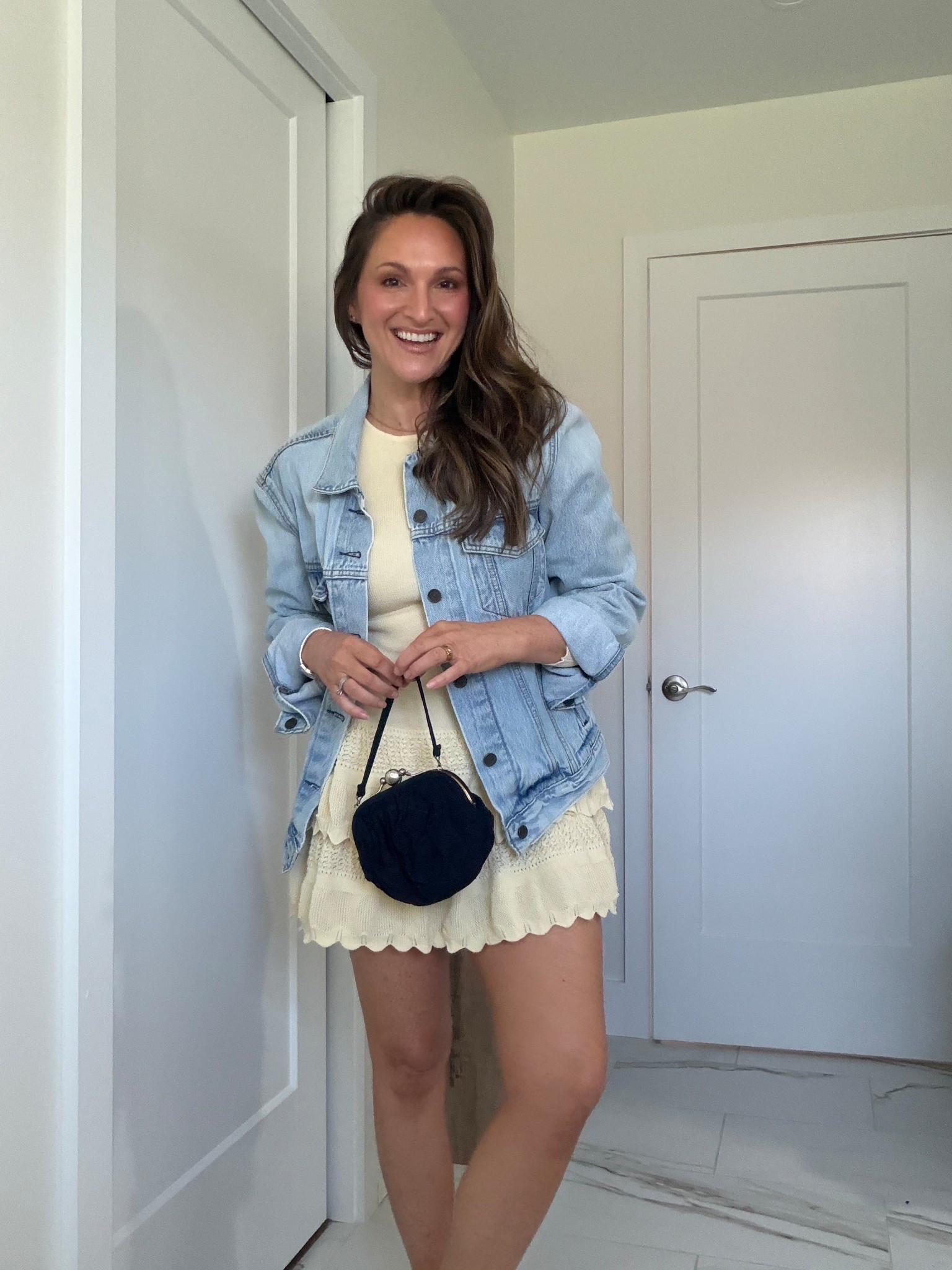 The most adorable spring-time dress that everyone fell in love with! My bridal-shower fit! Long sleeved, which I loved for the unpredictable temps this time of year and the perfect shade of yellow! Available in black and navy too! I’m in a small for reference! Paired with my secondhand denim jacket, and vintage handbag 🌼 #spring

#LTKgrwm #LTKU #LTKOver40