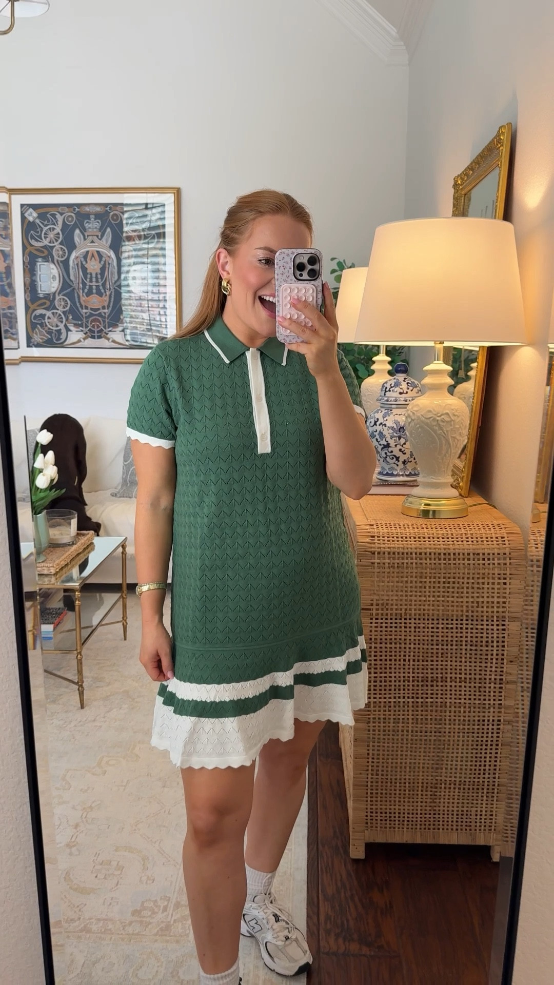 Tuckernuck green textured tennis dress under $150 💚 The cutest sporty chic dress for golf, tennis, errands, or casual summer days. The knit texture and contrast white collar give it that polished country club look while still feeling comfortable.

Fit & Fabric Notes:
• True to size with a relaxed shift fit
• Soft structured knit with stretch
• Breathable and comfortable for warm weather
• Length hits mid-thigh
• Easy to style with sneakers for a sporty casual look

Tuckernuck dress, tennis dress, golf dress, green summer dress, sporty chic outfit, country club style, casual summer outfit

#LTKActive #LTKmomlife #LTKTravel
