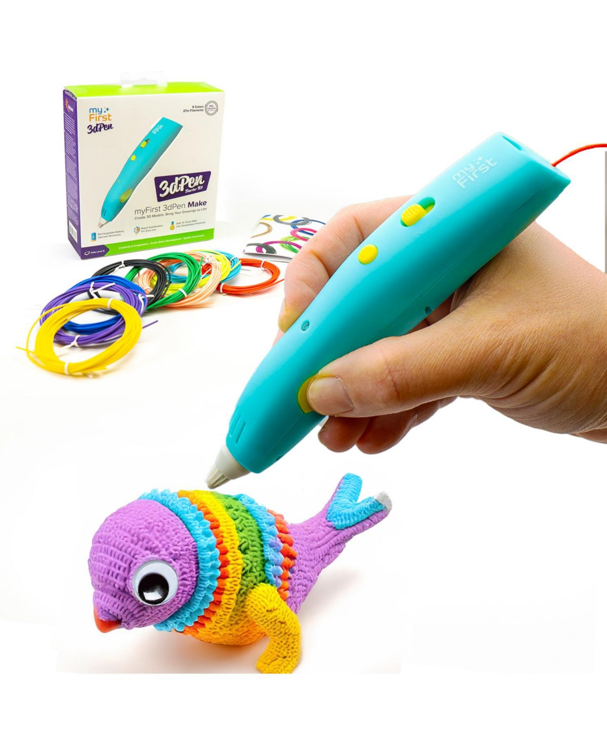 myFirst 3dPen Make (Blue) Multi-Speed Printing Drawing Pen with 6 Colorful Filaments, Stencil Book, and Charger - Blue | Macy's