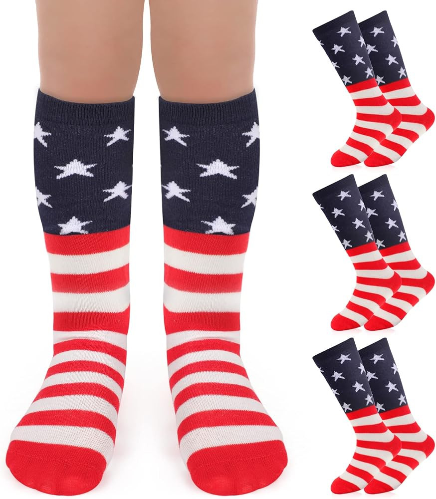 Haysandy Kids 4 Pairs American Flag Socks Cotton Independence Day USA Knee High Socks for Girls B... | Amazon (US)