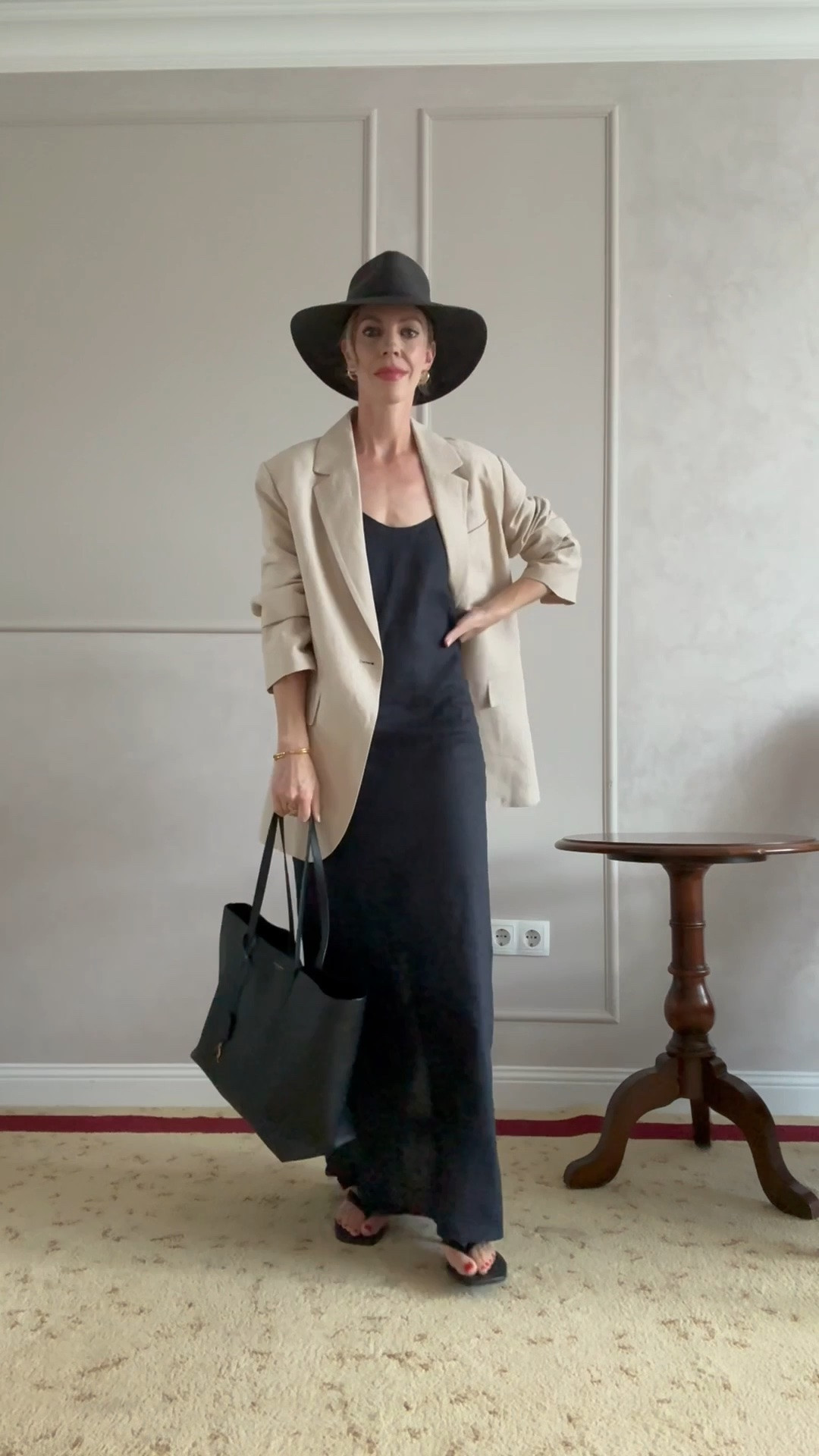 Summer vacation outfit, linen dress, @Janessa Leone black straw hat, kitten heel thong sandals, linen blazer

#LTKgrwm #LTKTravel #LTKSeasonal