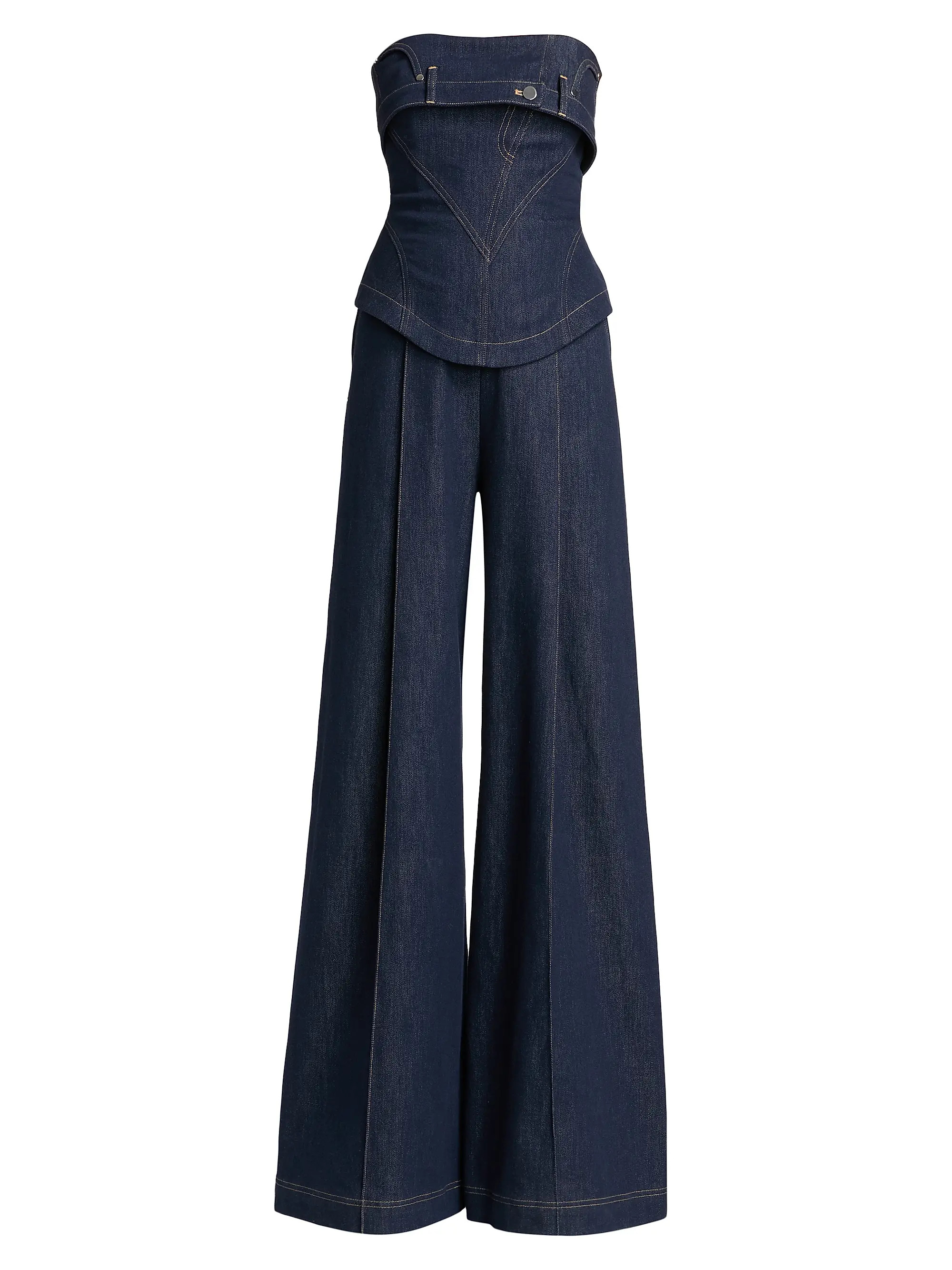 Jordan Denim Corset Wide-Leg Jumpsuit | Saks Fifth Avenue