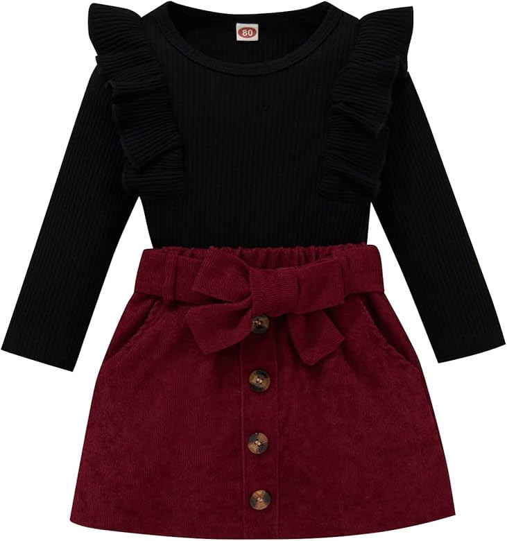 Kupretty Toddler Baby Girl Fall Winter Clothes Turtleneck Solid Knit Pullover Tops Plaid Button M... | Amazon (US)