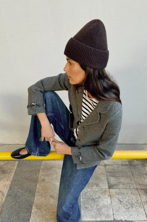 BEANIE-MÜTZE MIT RIPPENSTRICK UND UMSCHLAG | Zara DE