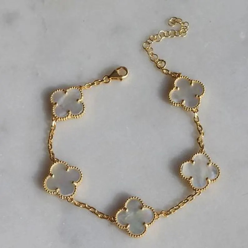 925 Carat Gold Plated Four Clover Model 3-piece Bracelet Set - Etsy | Etsy (US)