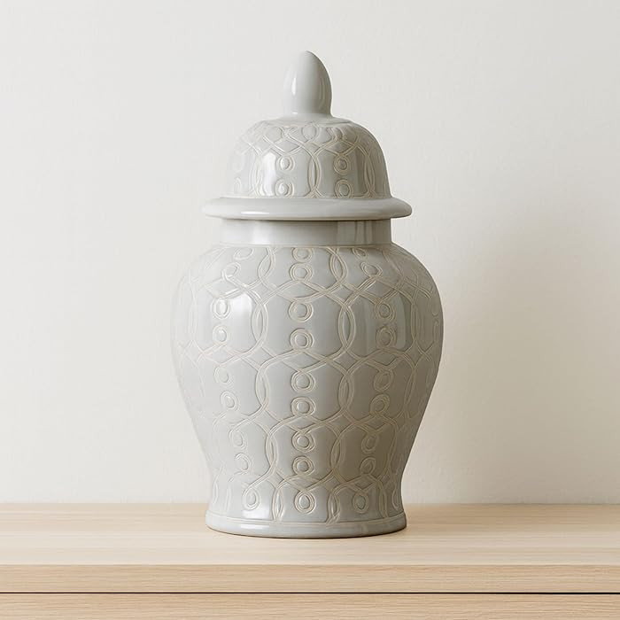 Decorative Ceramic Temple Jar with Lid for Living Room Decor - Modern Home Decor Accent for Bedro... | Amazon (US)