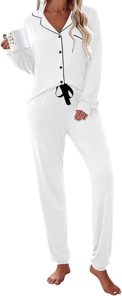 Ekouaer Pajamas Set Long Sleeve Sleepwear Womens Button Down Nightwear Soft Pj Loungewear with Po... | Amazon (US)