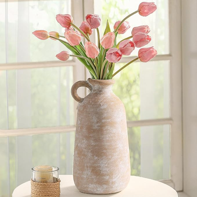 Ceramic Terracotta Vase, 10" Rustic Vase Farmhouse Decor Vases Home Decor Pottery Decorative Vase... | Amazon (US)