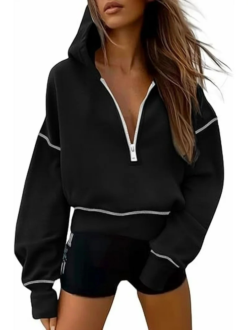 PRETTYGARDEN Women's Hooded Sweatshirts Long Sleeve Half Zip Cropped Hoodie Pullover Winter Fashi... | Walmart (US)