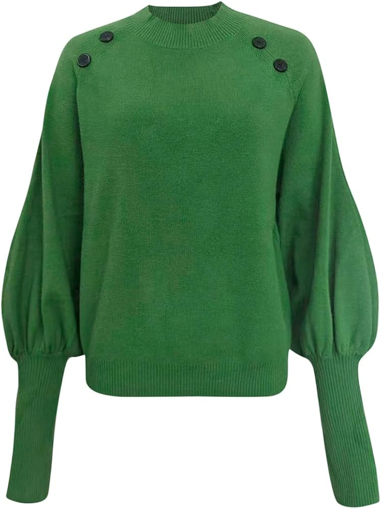 UOOZEE Women's Christmas Chunky Knit Sweater Puff Sleeve Mock Neck Soft Festive Pullover Tops Win... | Amazon (US)