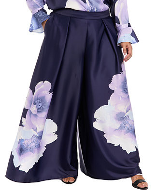 Plus Size Front Pleat Floral Placement Palazzo Pants | Macy's