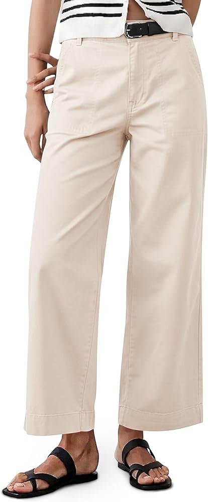Eddoyee Womens Wide Leg Cropped Pants High Waisted Casual Pants Elastic Waist Ankle Pants Khaki a... | Amazon (US)