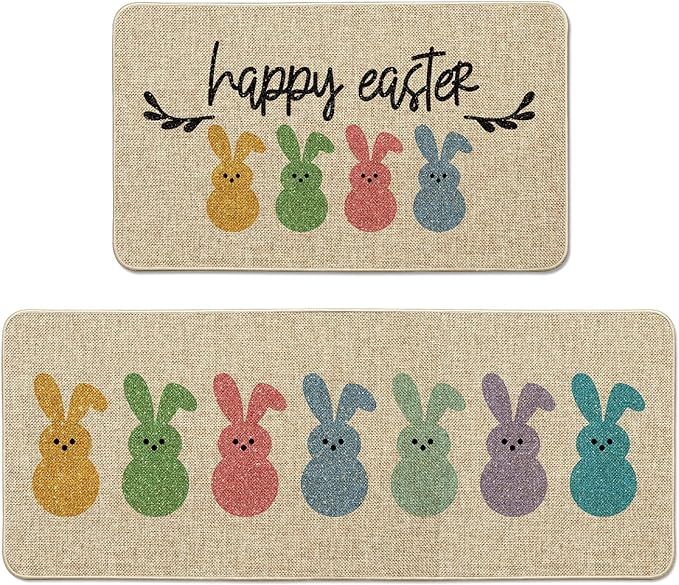 Artoid Mode Happy Easter Rabbits Decorative Kitchen Mats Set of 2, Home Seasonal Spring Easter Ho... | Amazon (US)
