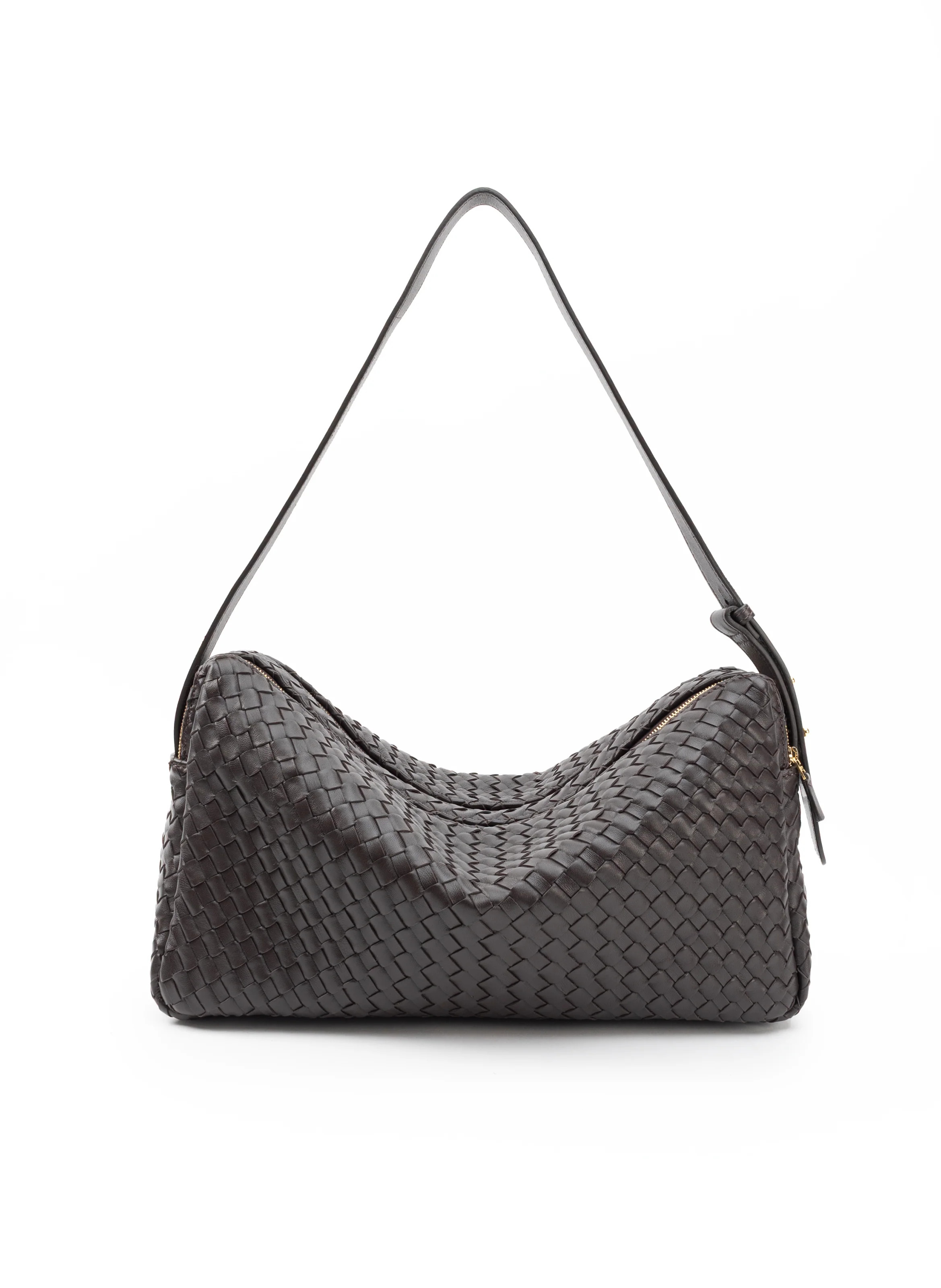 Trousse Large Woven Leather Dark Brown - Trendy Work Bags - Elleme | Elleme