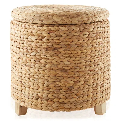 17" Round Water Hyacinth Storage Ottoman Footrest with Lid - Natural | Wayfair Professional