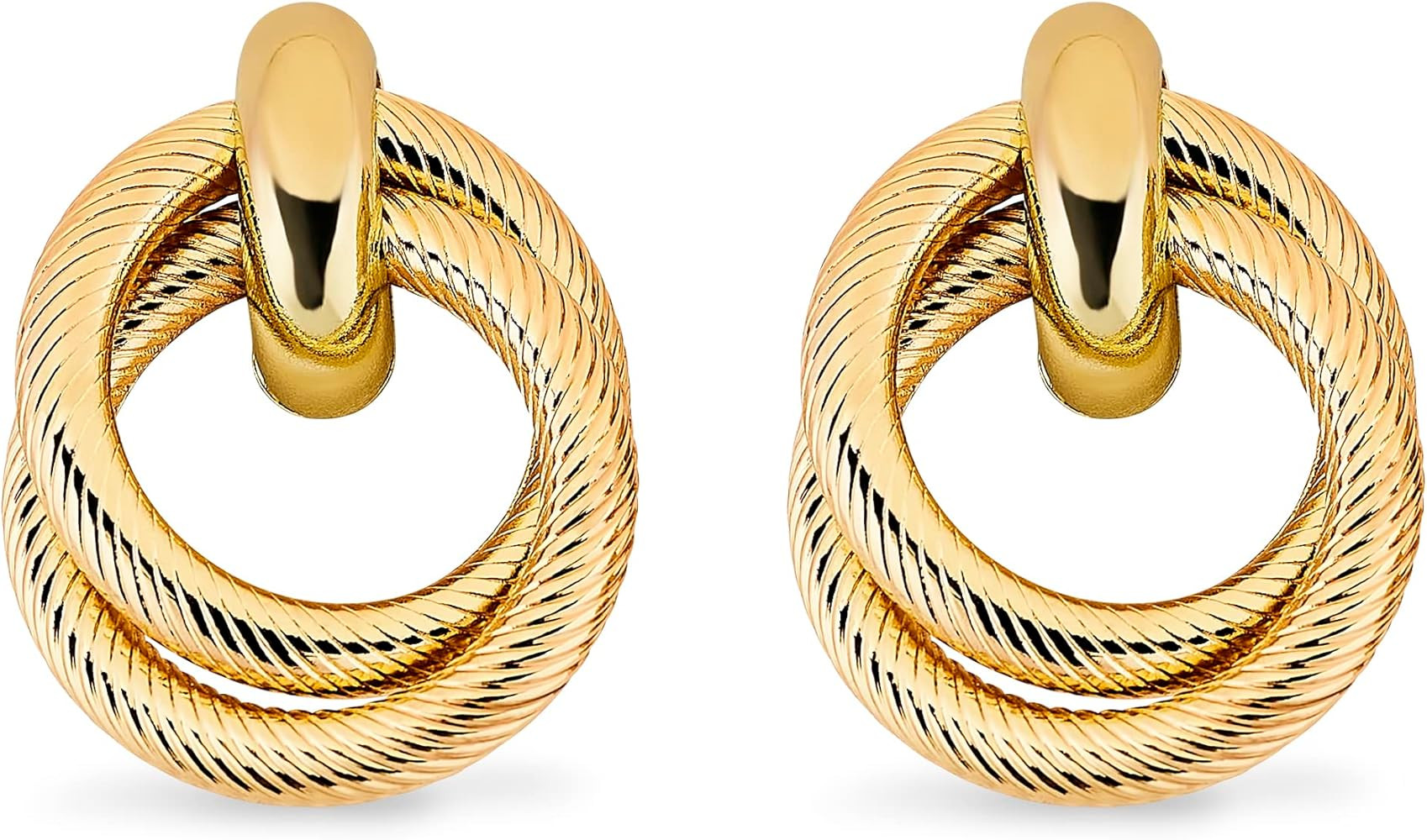 Pera Jewelry 14K Gold Plated Dangle Earrings, Twist Double Hoop Dangle Earrings, Geometric Circl... | Amazon (US)