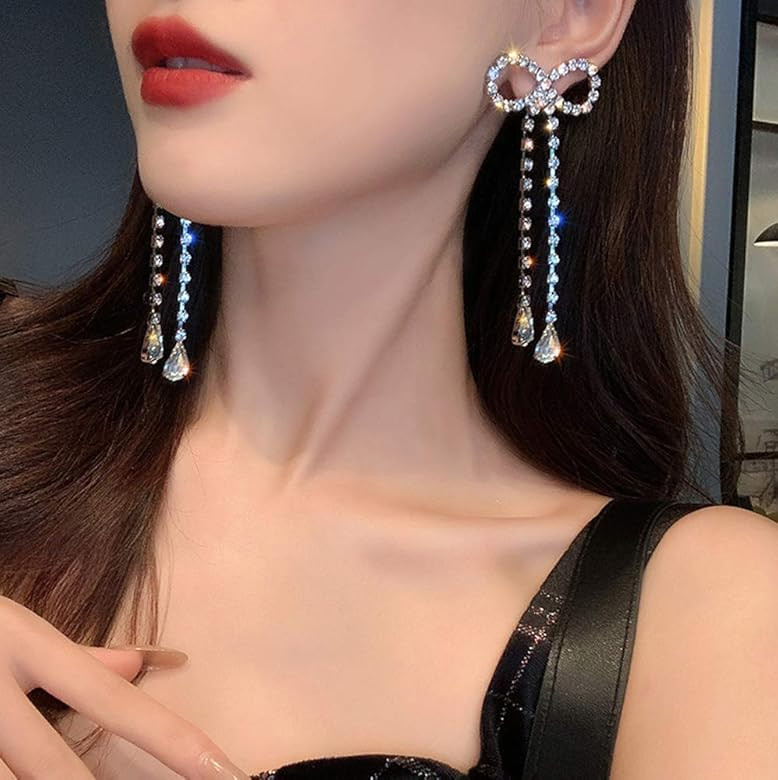 Missgrace Women Bohemian Dainty Dangle Tassels Statement Earrings Trendy Unique Full Rhinestones ... | Amazon (US)