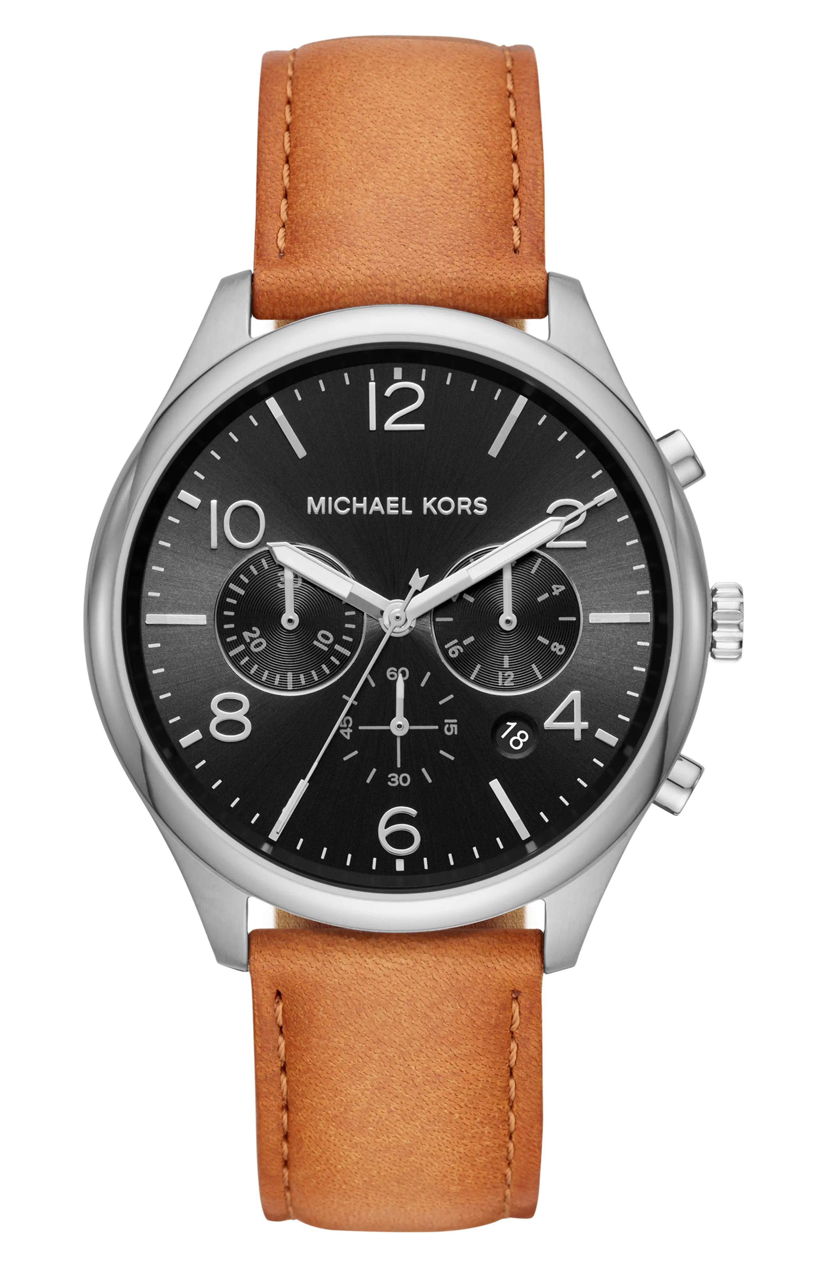 Michael Kors Merrick Leather Strap Watch, 42mm | Nordstrom