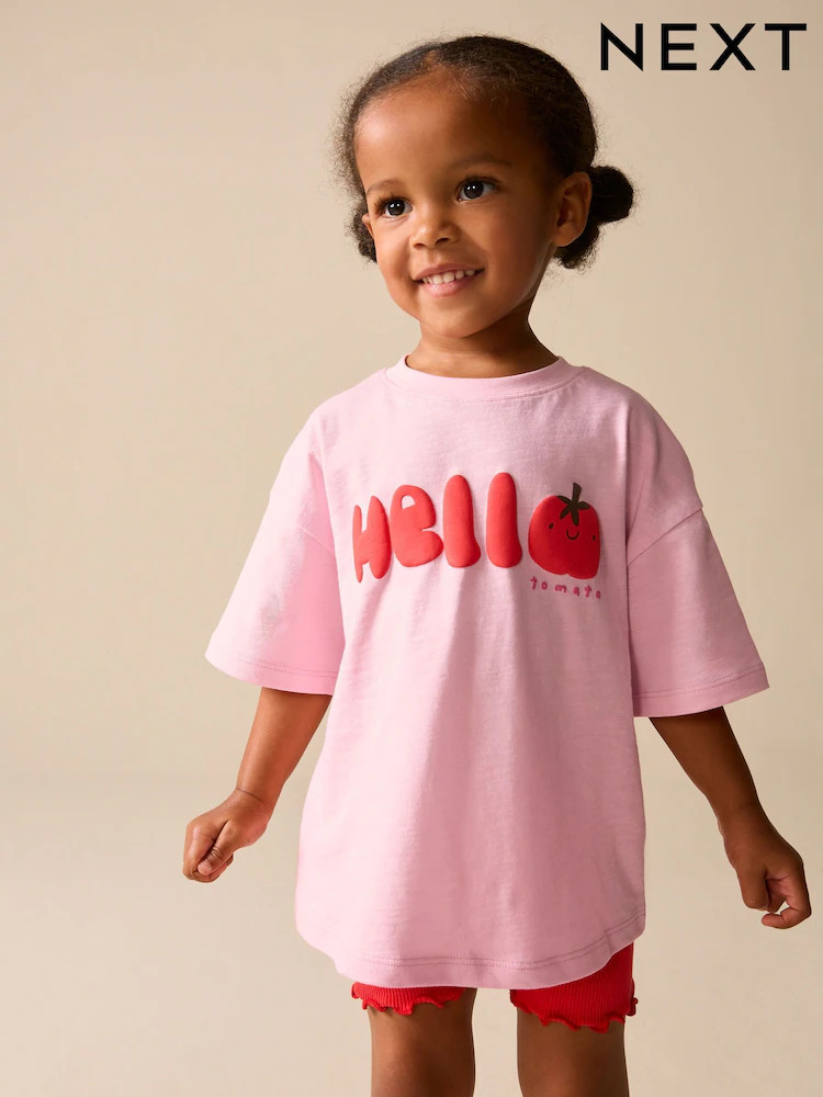 Pink Tomato Character Short Sleeve T-Shirt and Cycle Shorts Set (3mths-7yrs) | Next US