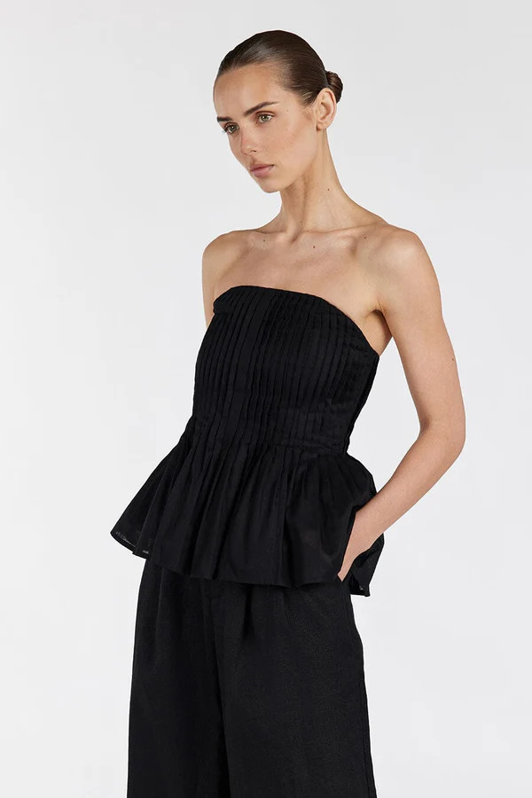 PAIGE BLACK LINEN BLEND STRAPLESS TOP | DISSH