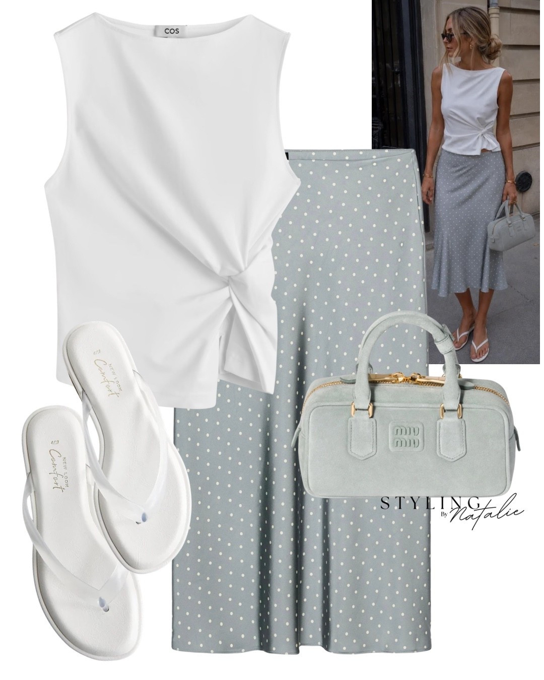 Polka dot satin slip skirt, knot detail top, suede Miu Miu bag and white thong sandals. 
Casual chic, summer outfit, Zara

#LTKsummer #LTKuk #LTKeurope