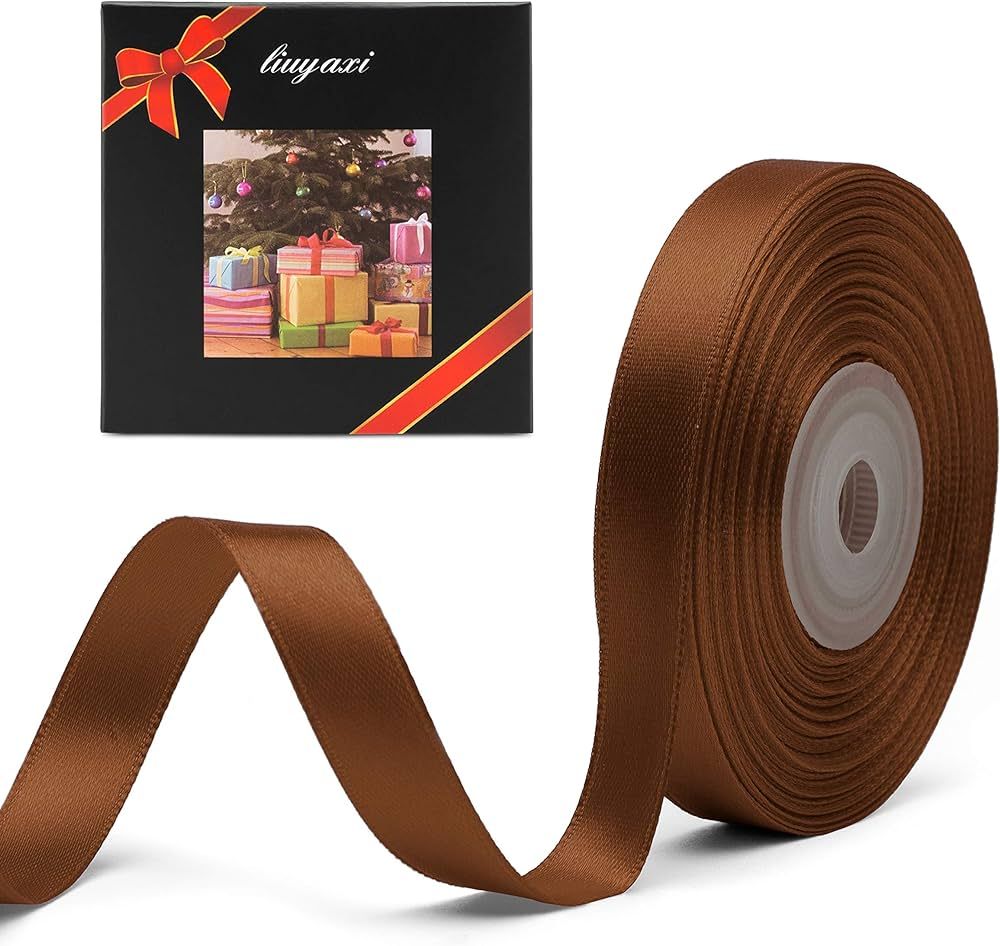 Solid Color Double Faced Brown Satin Ribbon 3/8" X 25 Yards, Ribbons Perfect for Crafts, Wedding ... | Amazon (US)