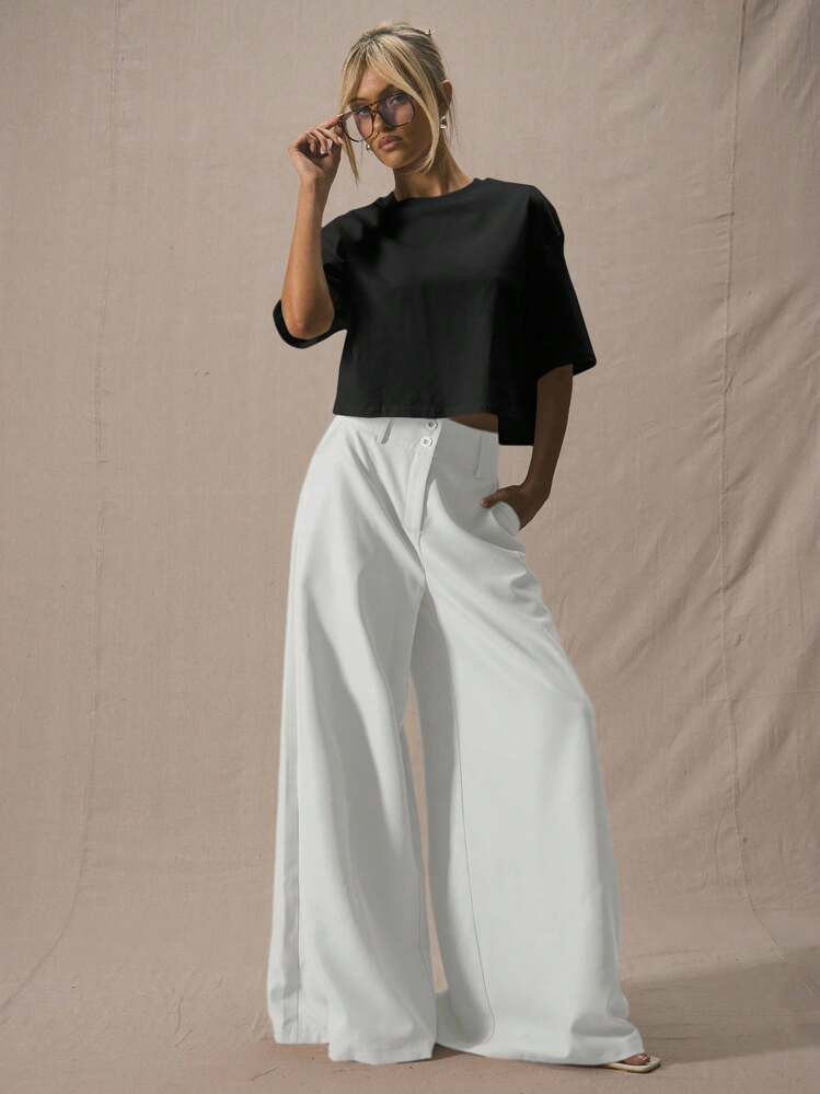 MUSERA Tailored Wide Leg Trousers Deep Waistband Elegant Business Casual Work Office Old Money Date Nigt Back To School Wedding Guest Suit Cute Brunch Spring | SHEIN