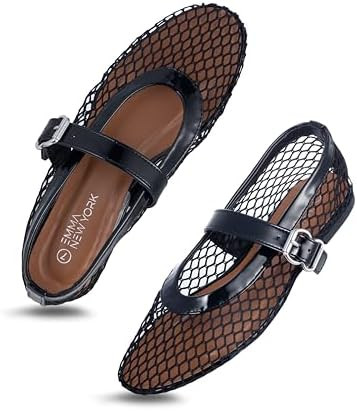 Women’s Mesh Ballet Flats – Fishnet Mary Jane Flats with Adjustable Buckle Strap, Breathable ... | Amazon (US)